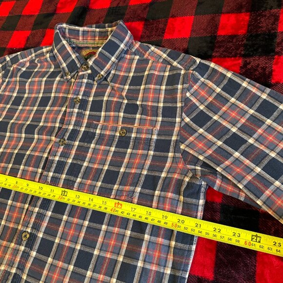 Boston Traders Casual Button Down Mens M Blue Pink Plaid Rugged Flannel Shirt - Picture 5 of 6